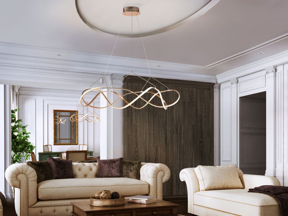 Lustra rotunda cu inaltime reglabila din Aluminiu Auriu cu LED D110xH130cm Molly