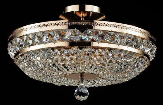 Candelabru Rotund din Metal si Cristal Auriu/Transparent Ottilia D44xH26cm