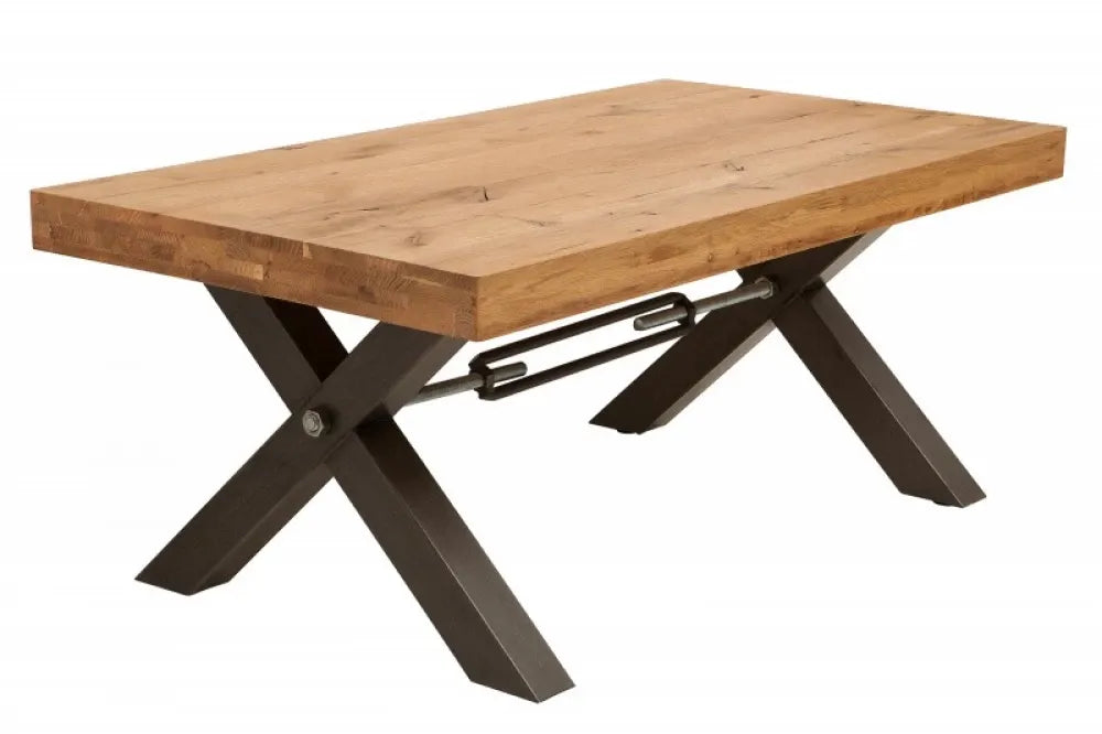 Masuta de cafea Dreptunghiulara din Lemn masiv de stejar Maro si Metal Negru L110xH45cm Thor