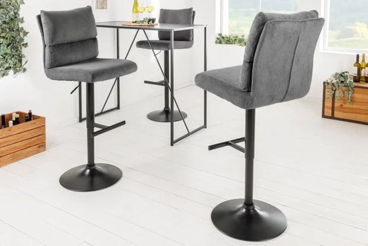 Set 2 scaune de bar din Metal Negru si Catifea raiata Gri H100-121xL45cm Comfort