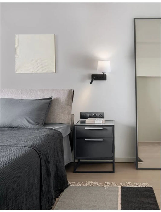 Aplica de perete structura din Aluminiu Negru si abajur din Textil Alb H32xL27.5cm IP20 15W 210lm 3000k SAVONA