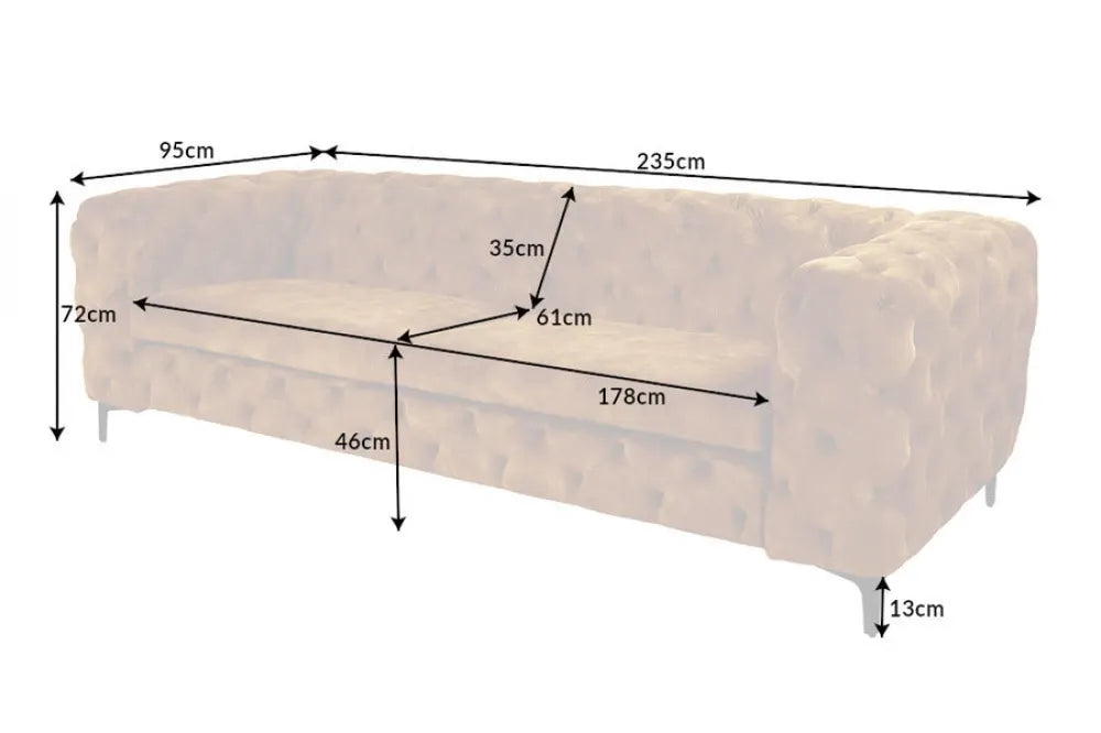 Canapea 3 locuri tapitat cu Microfibra Maro L235cm Modern Barock