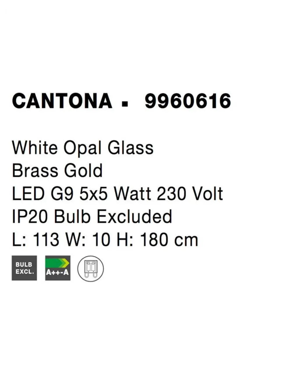 Lustra structura din Metal Auriu si abajur din Sticla Alb H180xL113cm IP20 CANTONA