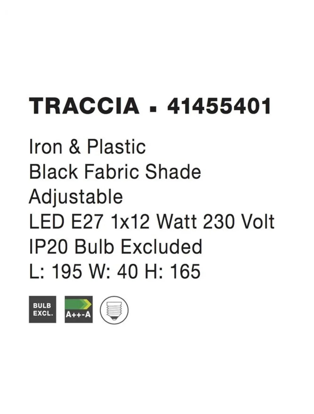 Lampa de podea structura din Metal Negru si abajur din Textil Negru H165xL195cm IP20 TRACCIA