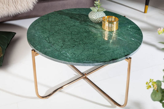 Masuta de cafea Rotunda din Marmura si Metal Verde/Auriu D62xH33cm Noble