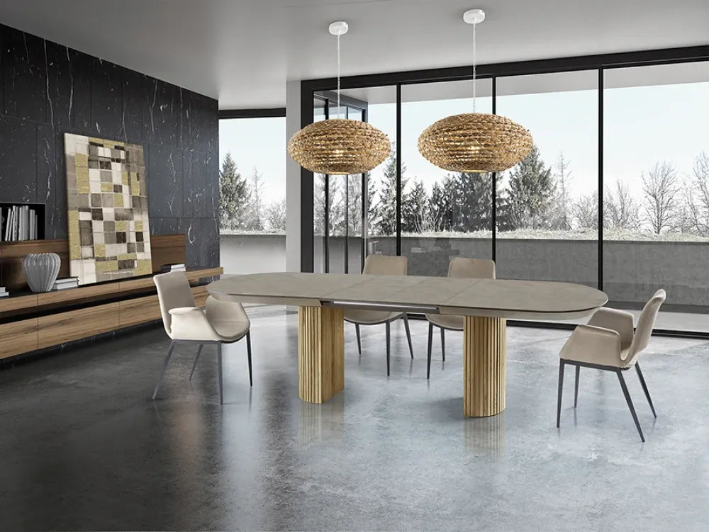 Masa extensibila din MDF Maro deschis si MDF Cu efect de piatra L206-286xH79cm Irati