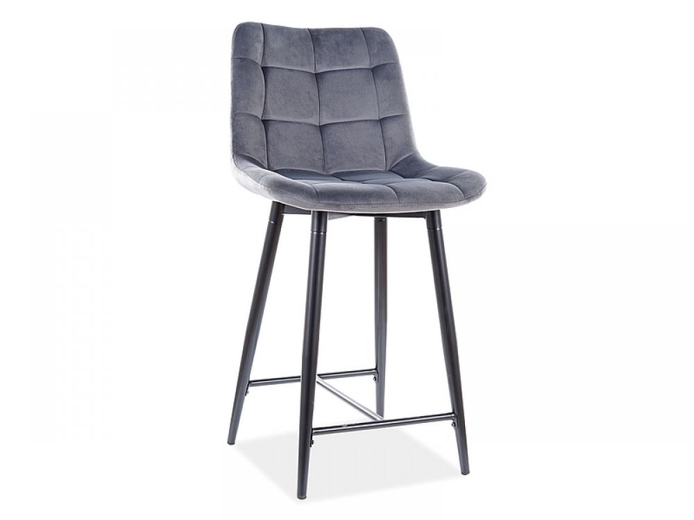 Scaun de insula tapitat cu Catifea Gri cu picioare din Metal Negru H92xL45xA37cm Chic