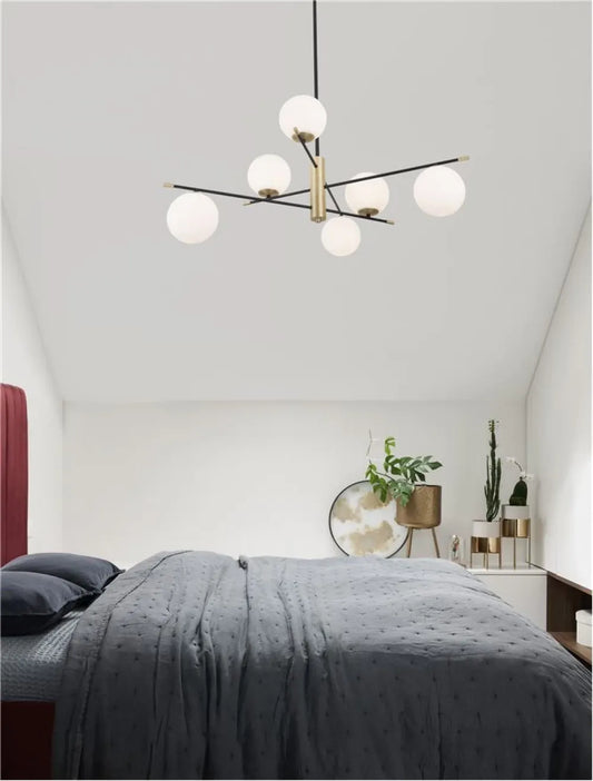 Lustra structura din Metal Negru/Auriu si abajur din Sticla Alb H120xL100cm IP20 GIT