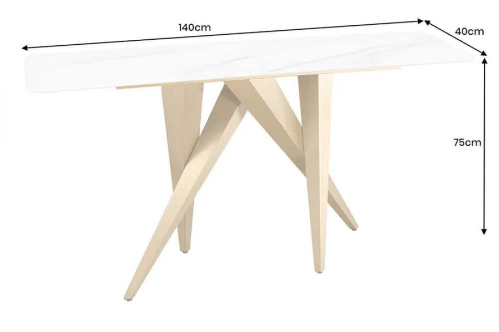 Consola din Ceramica Alb cu efect de marmura si Metal Auriu L140xH75cm ART LIVING