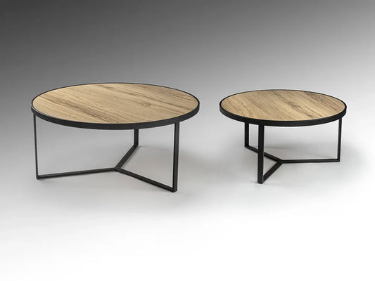 Set 2 masute de cafea din Metal Negru si MDF Maro D71/91xH36.5/41cm Naira