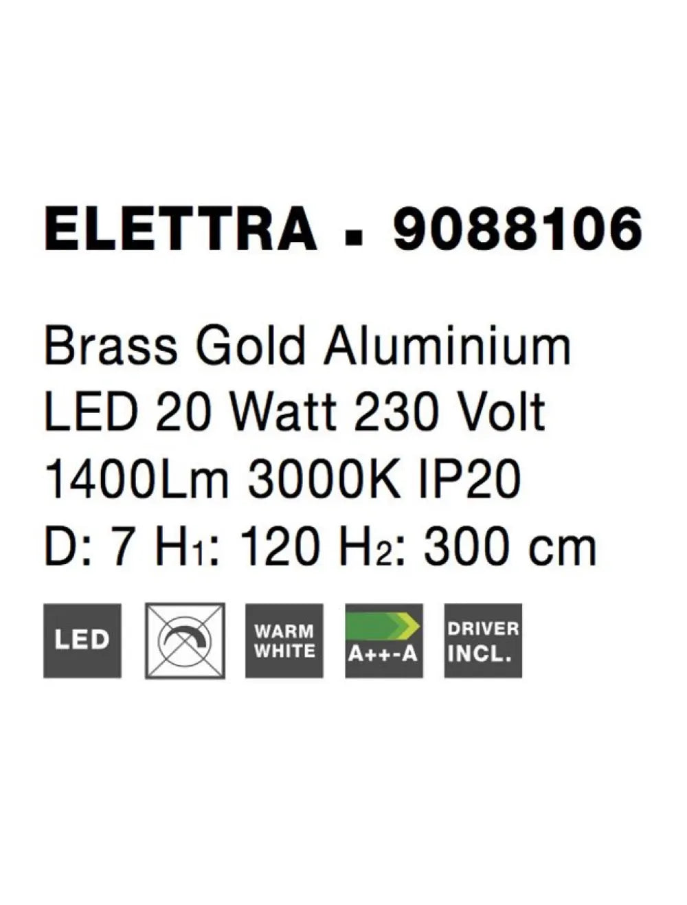 Pendul pana la podea din Aluminiu Auriu H300xL7cm IP20 20W 698lm 3000k ELETTRA