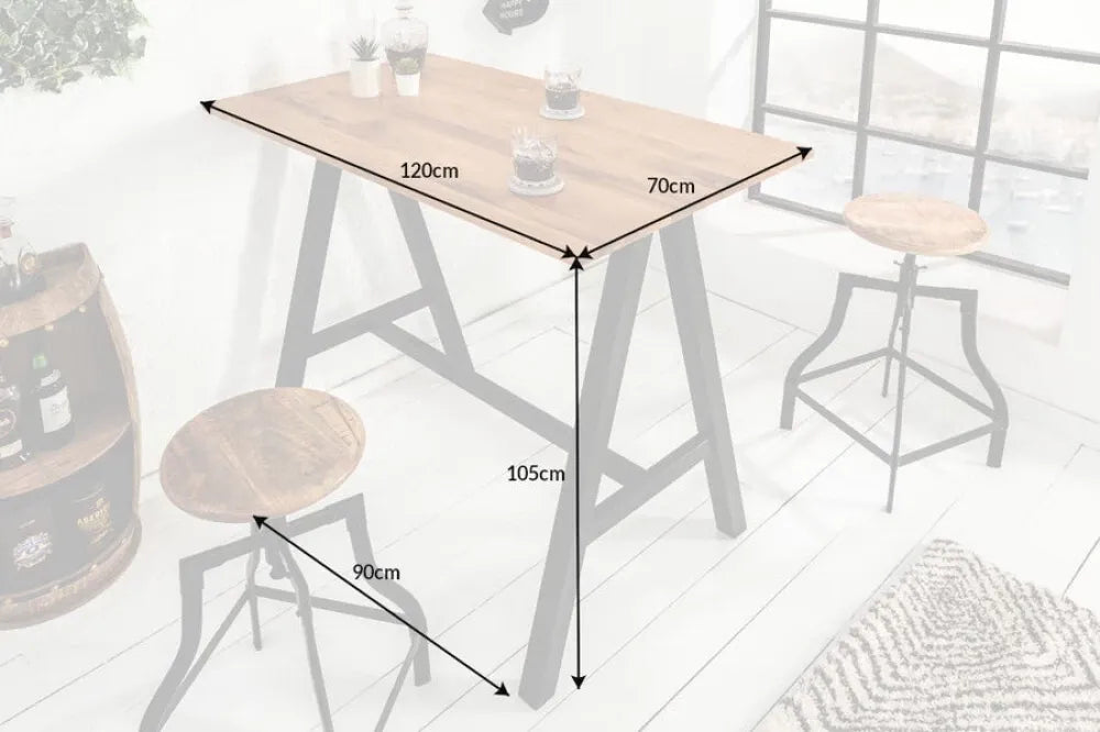 Masa bar din Lemn de stejar Maro si Lemn Negru L120xH105cm Castle