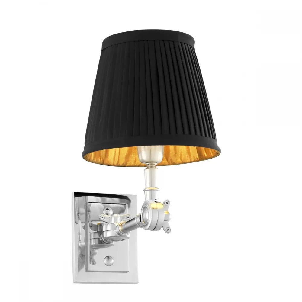 Aplica de perete din Metal Argintiu si Stofa Negru H26xL15cm Wentworth Single Eichholtz
