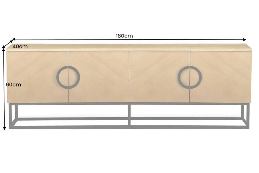 Comoda TV din MDF/Funir de stejar Maro si Metal Negru L180xH60cm GRANDEZZA