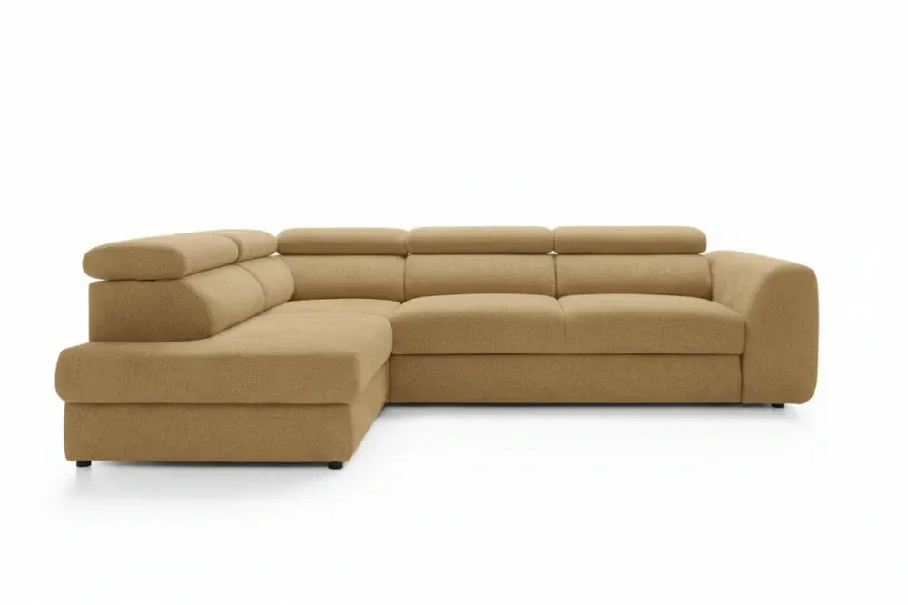 Coltar extensibil catifea galben mustar Bergamo L Maxi cu ladă depozitare – 285 × 207 cm