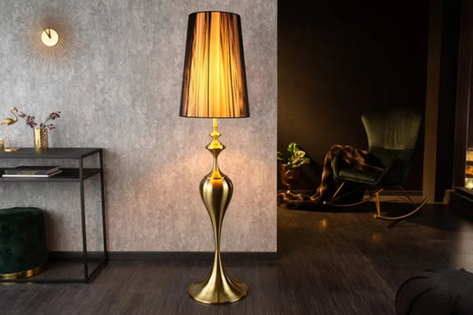 Lampa de podea din Metal Auriu si Textil Negru H160xD40cm Lucie