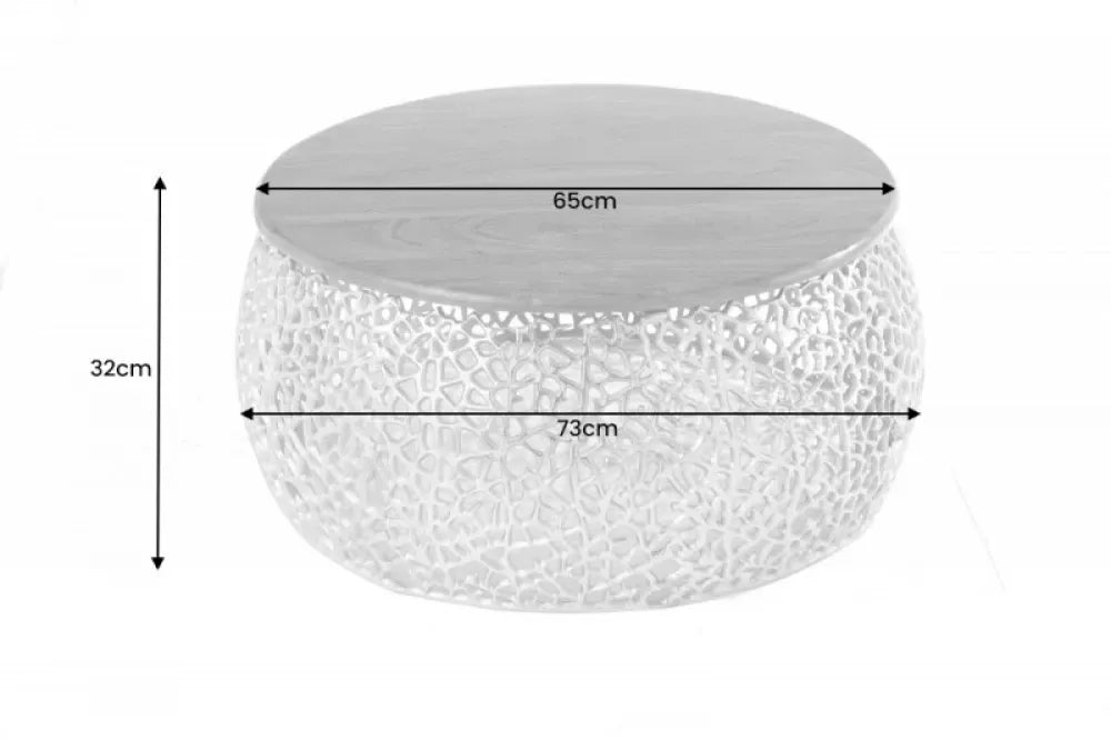 Masuta de cafea Rotunda din Lemn masiv de salcam Maro si Metal Auriu D73xH32cm Leaf