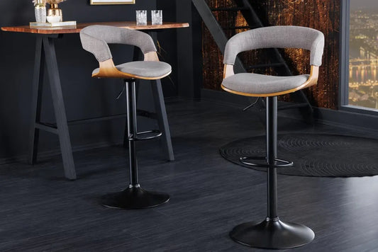 Scaun de bar din Metal Negru si Stofa Gri H81-110xL50cm Manhattan