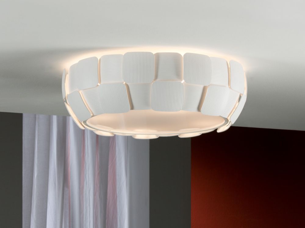 Plafoniera Rotunda din Policarbonat si Metal Alb Quios D46xH16cm