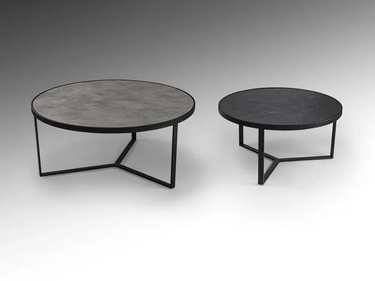 Set 2 masute de cafea din Metal Negru si MDF Gri/Negru D71/91xH36.5/41cm Naira