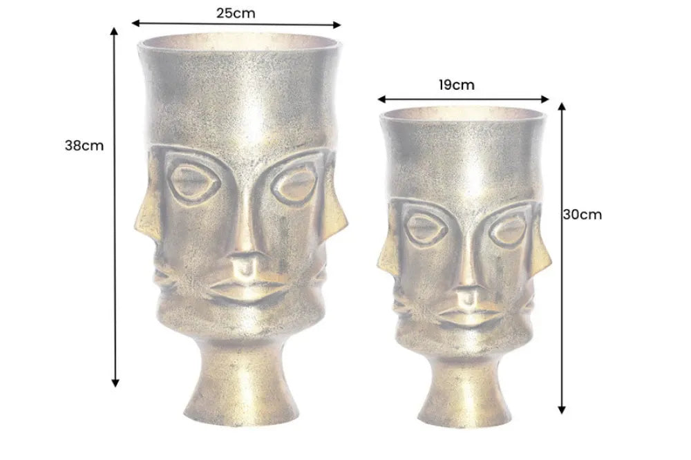 Set 2 ghivece din Metal Alama H38/30xD19/25cm Face