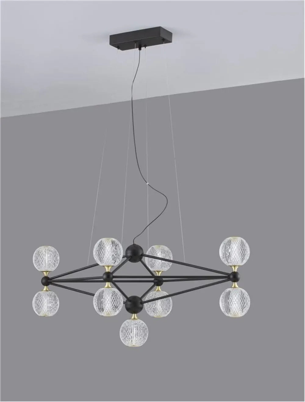 Candelabru structura din Aluminiu Negru si abajur din Acrilic Transparent H120xL96cm IP20 42W 2238lm 3000k BELINDA