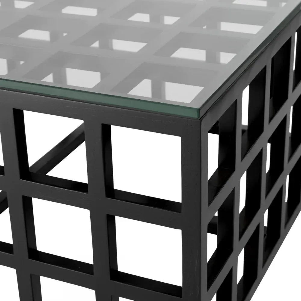 Masuta de cafea Dreptunghiulara din Lemn de mindi Negru si Sticla Transparent L139.5xl77cm Cubico Eichholtz