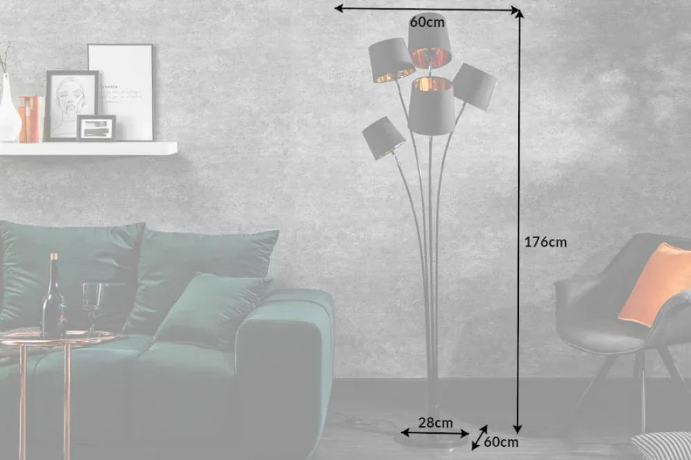 Lampa de podea din Metal Negru/Argintiu si Textil Negru L60xH178cm LEVELS