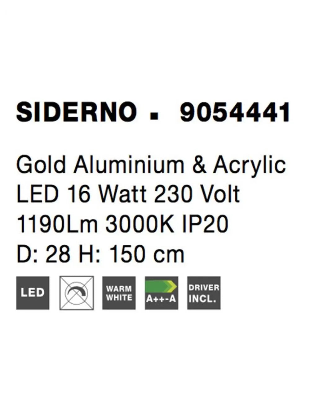 Candelabru structura din Aluminiu Auriu si abajur din Acrilic Transparent H150xL28cm IP20 16W 1193lm 3000k SIDERNO
