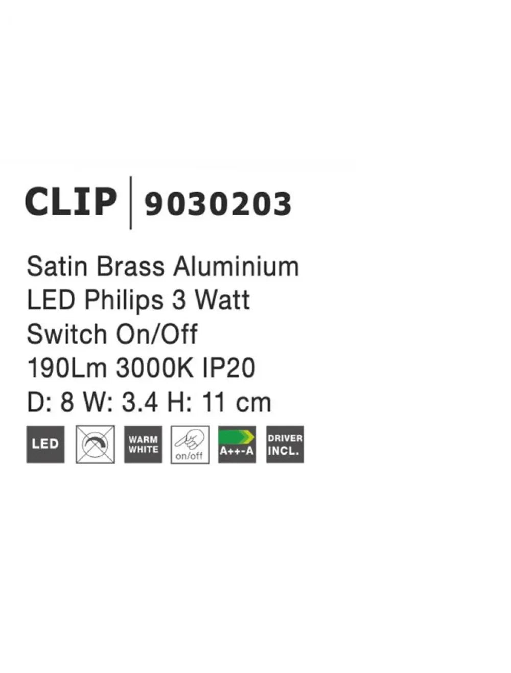 Aplica de perete din Aluminiu Alama H11xL8cm IP20 3W 190lm 3000k CLIP