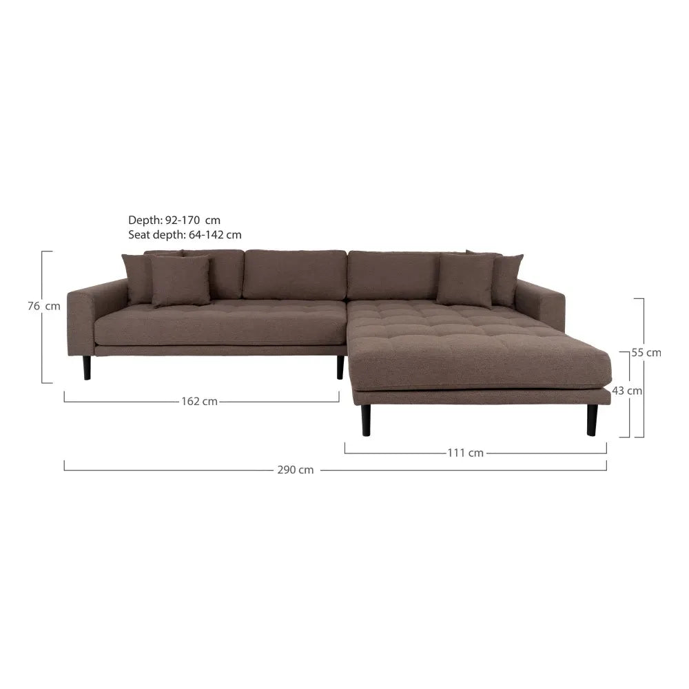 Coltar orientare dreapta cu picioare din Lemn de fag negru tapitat cu Stofa Maro L290xH76cm Lido