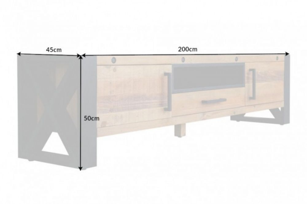 Comoda TV din Lemn masiv de pin si Metal Maro/ Negru Thor L200xH50cm