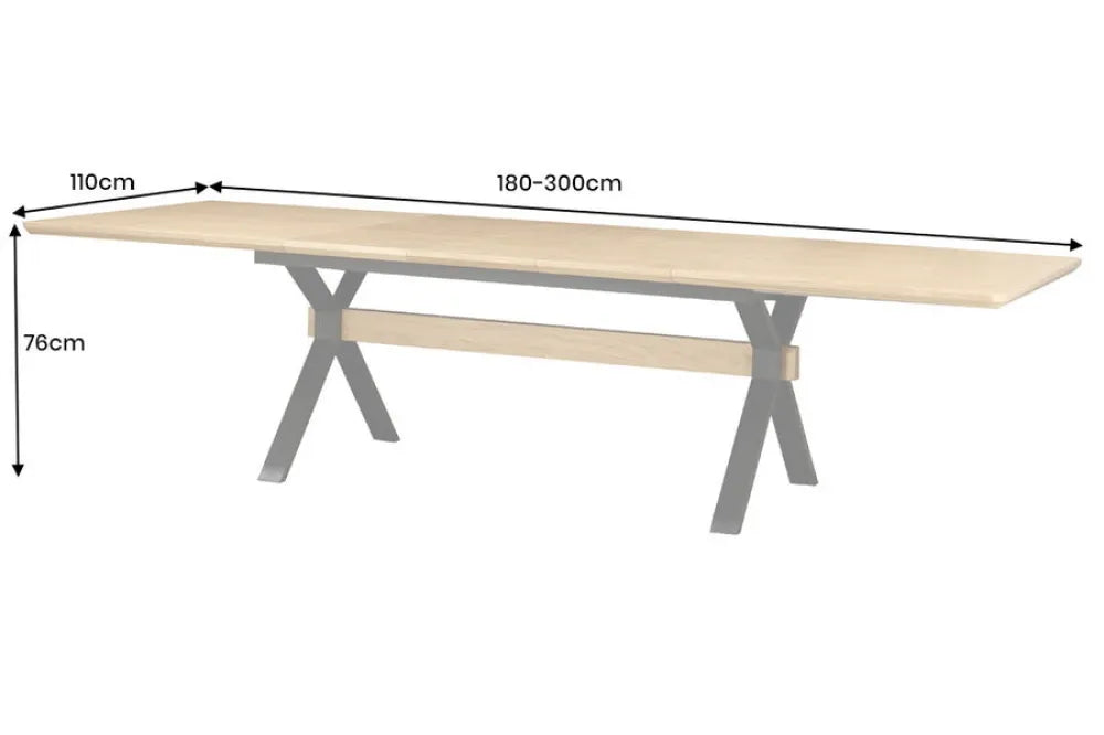 Masa extensibila din MDF/Funir de stejar Maro si Metal Negru L180-300xH76cm GIANT