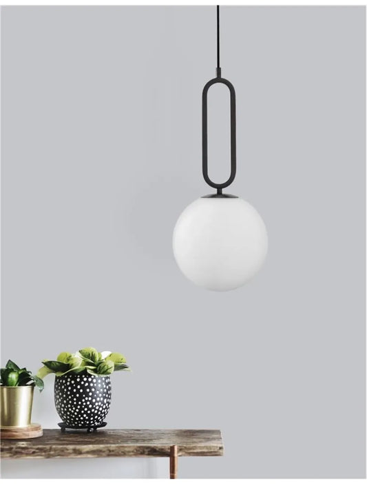 Pendul structura din Metal Negru si abajur din Sticla Alb H120xL20cm IP20 GRUS