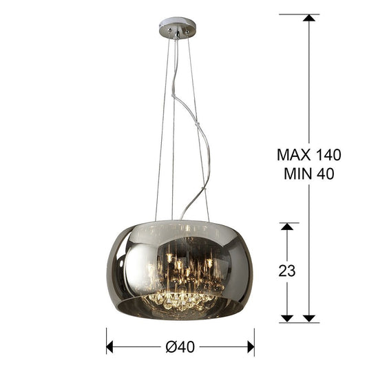 Lustra rotunda cu inaltime reglabila din Sticla Argintiu cu 5 becuri D40xH140cm Argos
