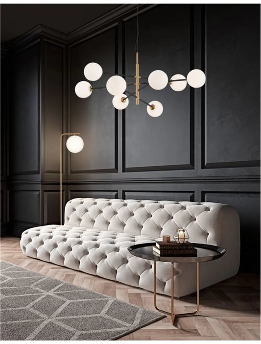 Lustra structura din Metal Negru/Auriu si abajur din Sticla Alb H145xL120cm IP20 VITRA