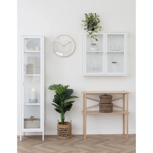Dulap ingust cu 1 usa din Sticla si Metal Alb L40xH180cm Brisbane Slim