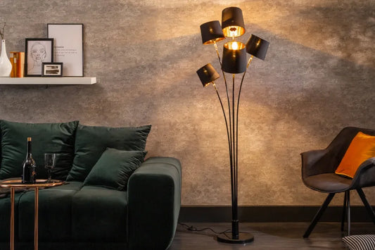 Lampa de podea din Metal Negru/Argintiu si Textil Negru L60xH178cm LEVELS