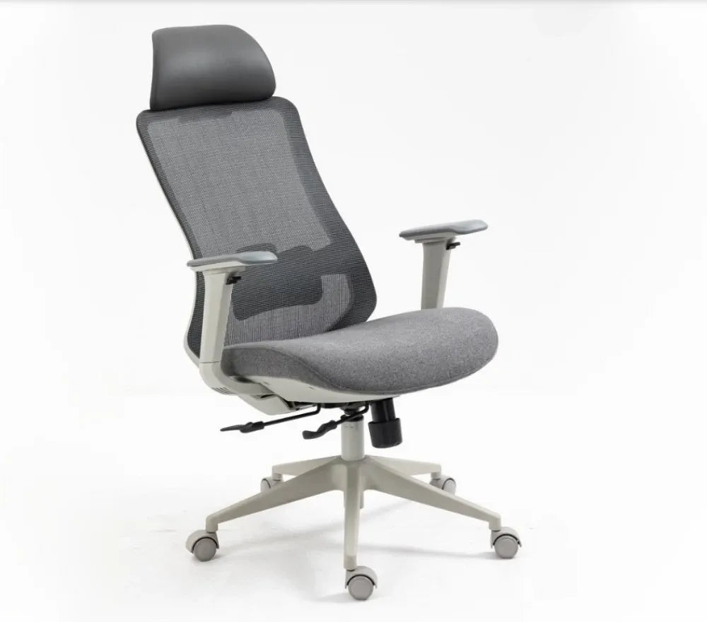 Scaun de birou cu inaltime reglabila tapitat cu Stofa/plasa Gri cu picioare din Plastic Alb H120-132xL64xA49cm Ergon