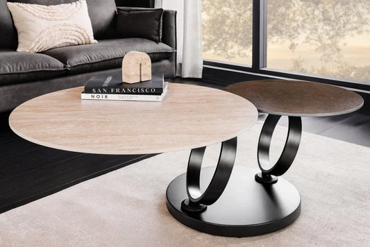 Masuta de cafea din Ceramica Bej/Maro ruginiu si Metal Negru L135xH44cm Dancing Rings