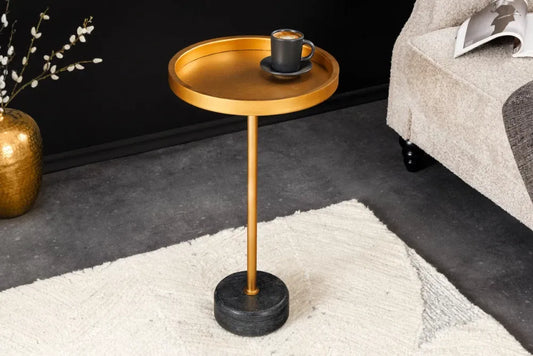 Masuta laterala din Metal Auriu si Metal/Marmura Auriu/Negru L30xH56cm Trayful