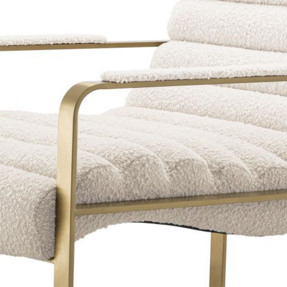 Fotoliu tapitat cu Boucle Crem cu baza din Metal Auriu H77xL69xA88cm Olsen