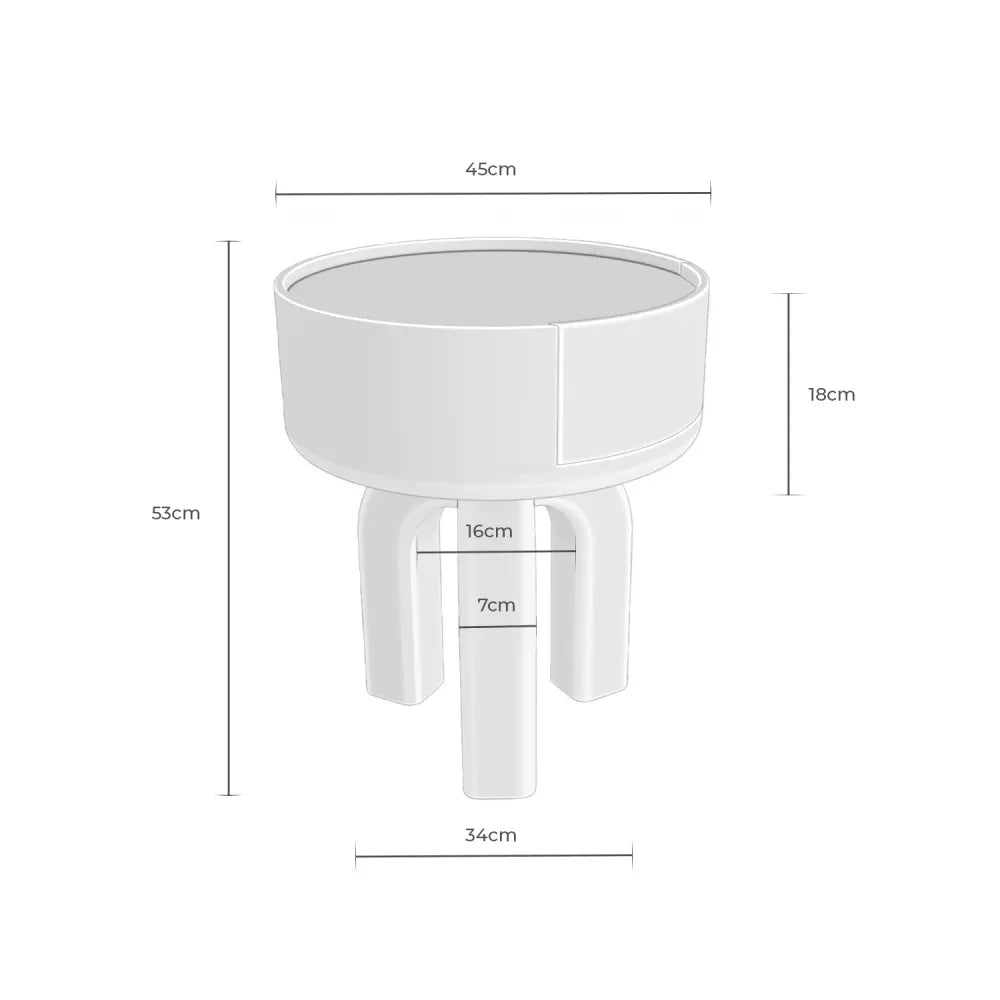 Noptiera rotunda cu sertar Arnold de culoare alb lucios si stejar L45xH53cm