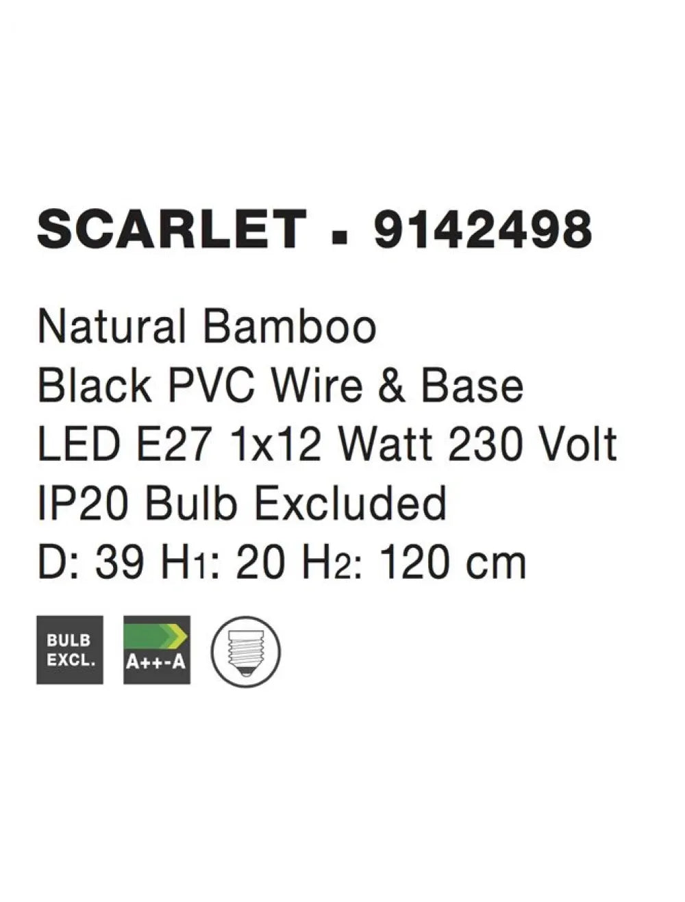 Pendul structura din Metal Negru si abajur din Bambus Bej H120xL39cm IP20 SCARLET