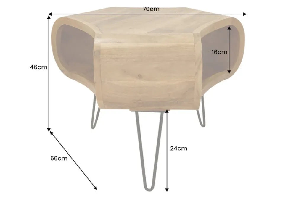 Masuta de cafea din Lemn de salcam Maro honey si Metal Negru L70xH46cm ORGANIC LIVING