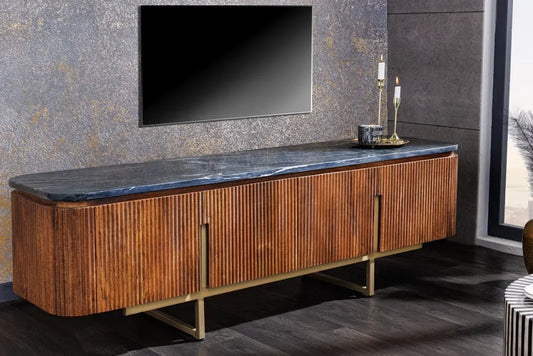 Comoda TV din Marmura Negru si Lemn de mango/Metal Maro/Auriu L160xH50cm GATSBY