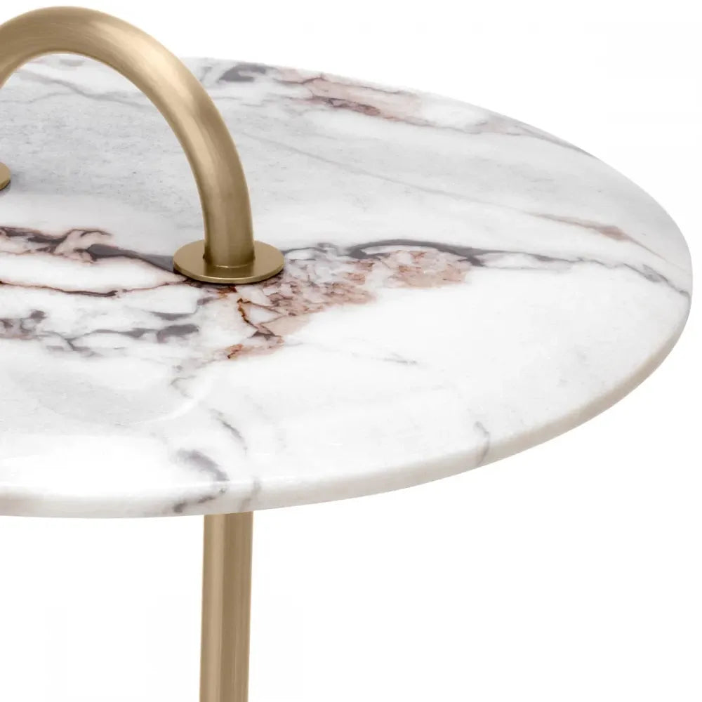 Masuta laterala Rotunda din Otel inoxidabil Alama si Marmura Alb D38.5xH58cm Zappa Eichholtz