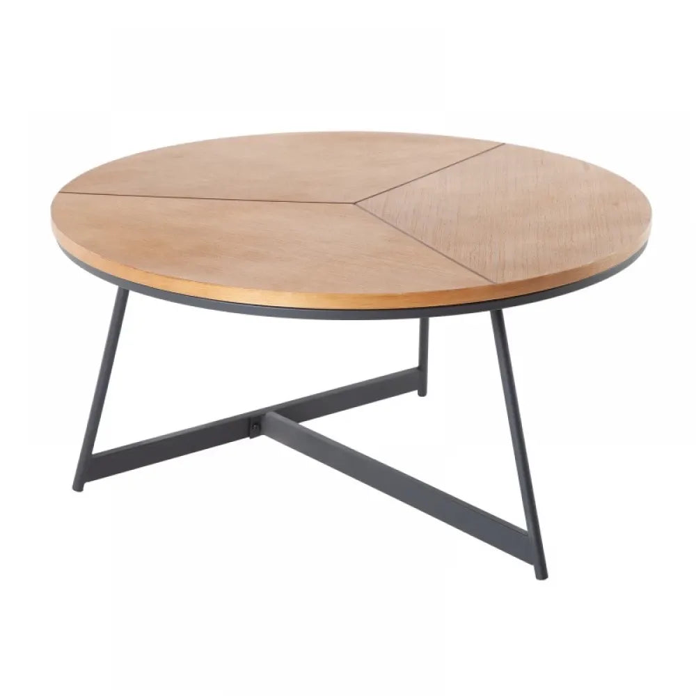 Masuta de cafea Rotunda din MDF furniruit cu lemn de stejar Maro si Metal Negru D80xH42cm Elegance