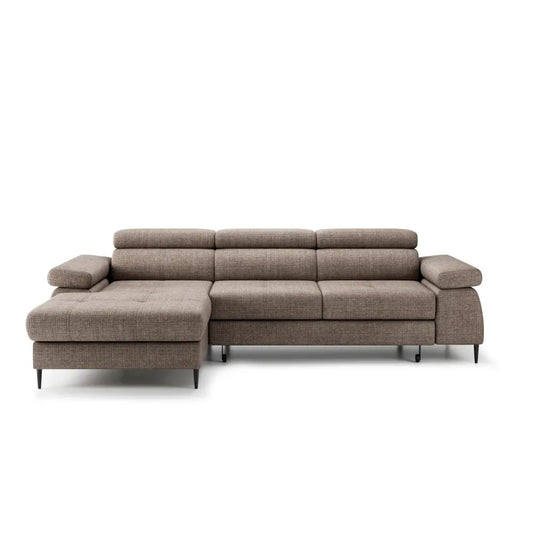 Coltar extensibil tapitat cu Chenille Bej inchis cu lada depozitare Cordoba I