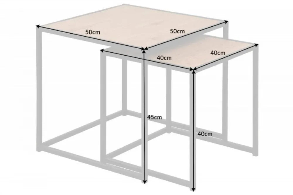 Set 2 masute laterale Patrate din Lemn stratificat Maro si Metal Negru L40/50xH40/45cm Slim